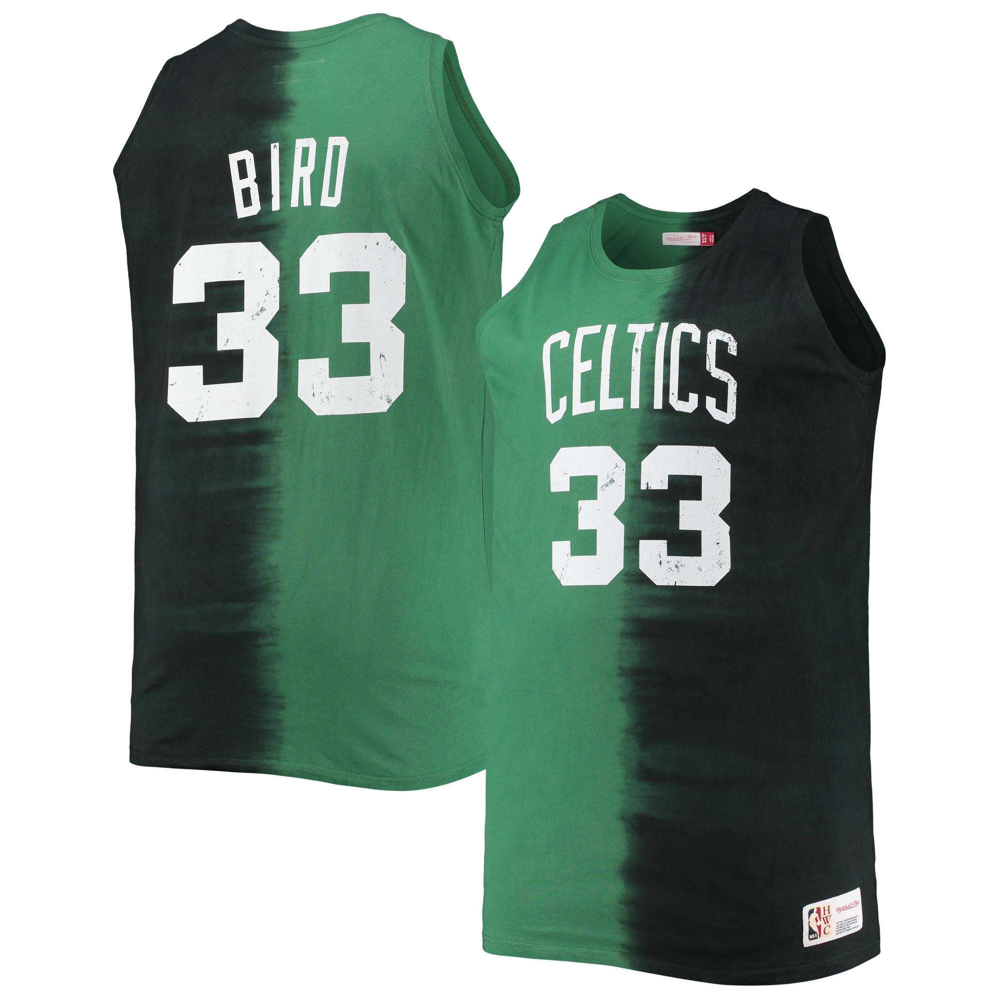Men's Mitchell \u0026 Ness Larry Bird Black/Kelly Green Boston Celtics Big \u0026 Tall Profile Tie-Dye Player Tank Top